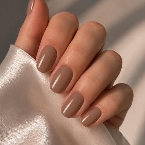 modelones Brown Press on Nails Short, Oval Fake Nails Kit Nails Press Ons - color: B1-Cold Brown