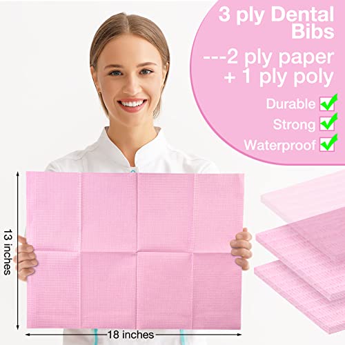 Newwiee 250 Pcs Disposable Nail Table Towels Mat, 13'' x 18'' Patient Bibs 3 Ply Waterproof Tattoo Bibs Nail Towels Paper Tray Covers Clean Pads Tattoo Supplies (Pink) - color: Pink