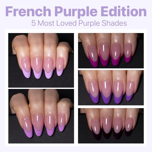 SXC Cosmetics French Tip Press On Nails – Purple Series, Medium Almond, X-Pro Tips Starter Kit | 150PCS, 15 Sizes, 5 Styles, Beginner-Friendly - color: Purple - M Almond