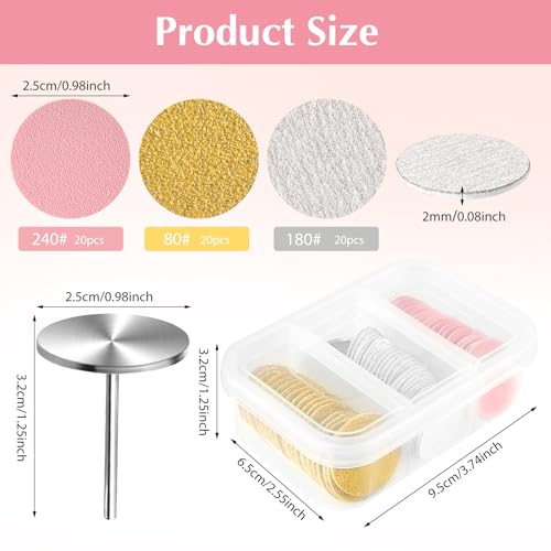 TIESOME 60 PCS 25mm Sanding Paper Discs with Metal Nail Drill Bit Foot File Drill Bits, 80#180#240# Grit for Nail Drill Foot Files Electric Remover Dead Skin Callus(Yellow, White,Pink)