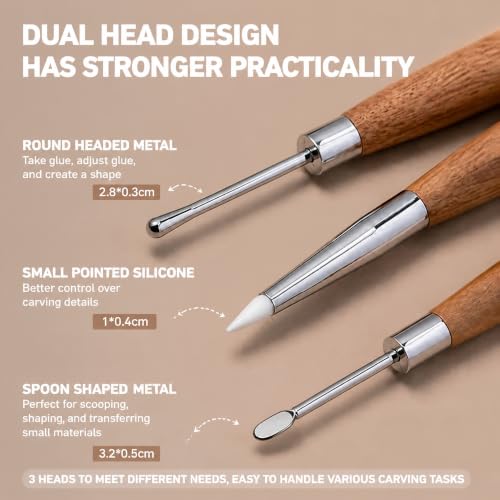 Dual-Ended Nail Sculpting Pens Set, 5 Pcs Silicone Gel Carving Pen & Gel Picker Tool, Wooden Handle Nail Brush for 3D Flower Sculpture Picking Chrome Powder - color: Nail Sculpting Pens Set