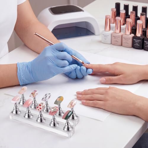 Nail Stand for Press Ons, Acrylic Magnetic Base Nail Holder for Painting Nails with 100 Pcs Reusable Double Sided Tape,Nail Art Display Practice Stand for Home DIY Salon Supplies (Silver) - color: Silver A
