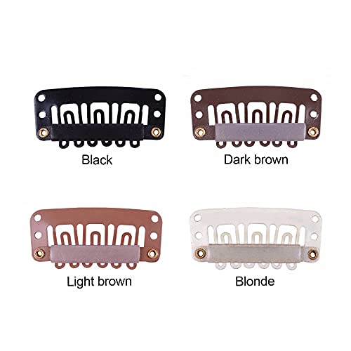 24 pcs/lot 6-Teeth U-Shape Snap Clips Metal Wig Clips with Rubber for Hairpiece Hair Extensions (32mm Dark Brown) - color: Dark Brown, style: 32mm 24pcs U-shape