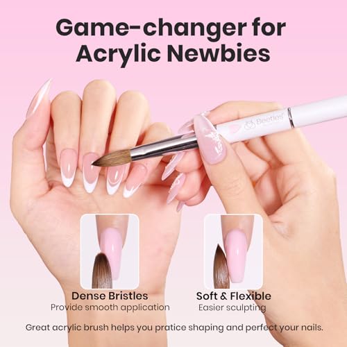 Beetles Acrylic Nail Brush Kolinsky Hair Bristles Round Shaped Metal - color: C-Silver-01