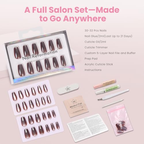 Nail Reformation Press On Nails, Maple Glaze Short Coffin Fake Nails 30 Pcs - color: Maple Glaze