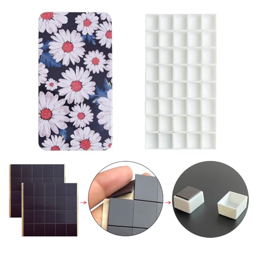 FCLUB Watercolor Tin Palette with 40pcs Half Pans and Magnets - color: Chrysanthemum, size: 6.7" x 6.7" x 0.6"