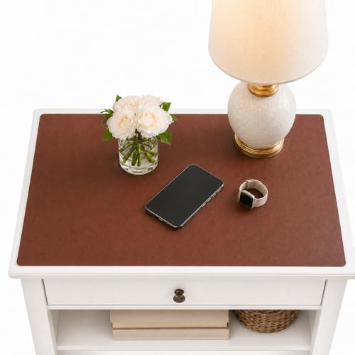Leather Nightstand Mat for Bedside Table, Waterproof Vanity Desk and Nail Table Mat, Non-Slip Dresser Top Cover for Makeup, Perfume and Daily Essentials (Brown, 17.7"*15.7") - color: Brown, size: 17.7" x 15.7"