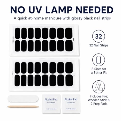 No UV Nail Stickers, 32 Nail Wraps, Zero Dry Time, Classic Black - color: Classic Black