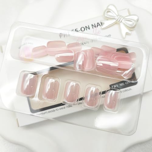 24Pcs French Tip Press on Nails Short Square Fake Nails with Chrome Designs - color: 33