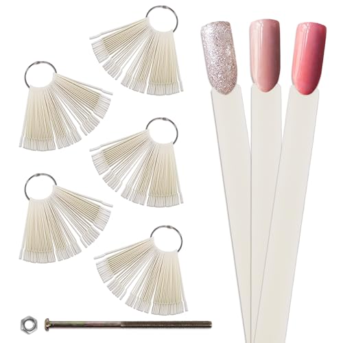 250 Nail Tips Chart Fan Display for Nail Art Design Pattern Practice and Swatch Nail Polish Colors - 50 Tips Style Chart Fan (Natural) 5 Packs