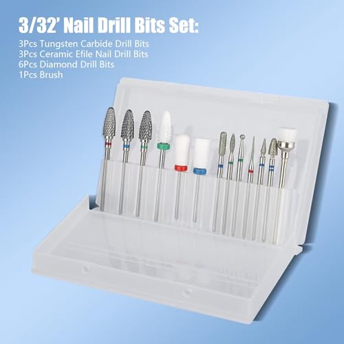 Depvko 13PC Nail Drill Bits Set: 3pcs Tungsten Carbide Drill Bits - color: Silver