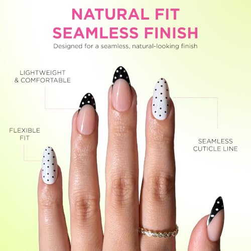 PaintLab Black White Polka Dot Press On Nails, Medium Almond 30pc Nail Tips - color: Polka Dot Couture