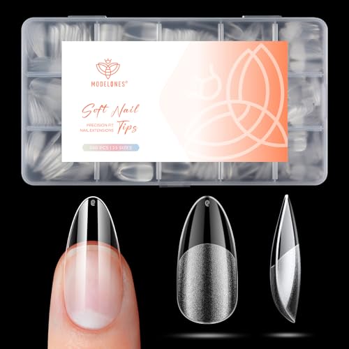 Modelones Medium Almond Nail Tips 360pcs Pre-etched Clear Press On Nails - color: A2-Medium Almond