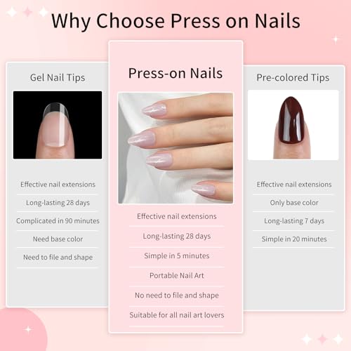 Almond Cat Eyes Press On Nails,12 Sizes - 24 Pcs Soft Gel Light Purple Medium Fake Nails Kit with Nail Glue, Natural Reusable Stick On False Nails for Women and Girls (Skycloud Light Purple) SK0763 - color: SK0763-Light Purple