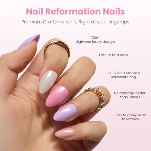 Nail Reformation Press On Nails, Pastel Party | Short Almond 16 Sizes 32Pcs - color: Pastel Party