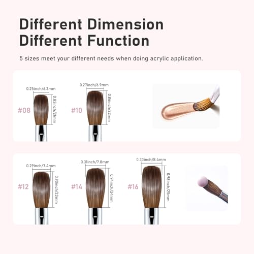 Acrylic Nail Brush Size 08, 100% Pure Kolinsky Nail Brush for Acrylic Application, Professional Nail Extension Manicure Tool Nail Drawing Pen for DIY Home Salon(Pink) - color: Pink, size: #08