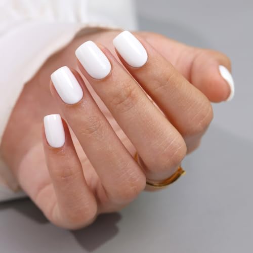 SHANGMENG Halloween Press on Nails, Square Short White Fake Nails, Soft Gel - color: Classic White