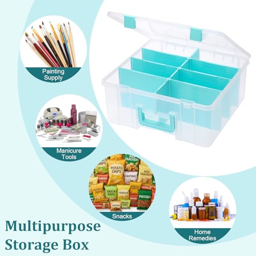 BTSKY Clear Plastic Dividing Storage Box with 8 Deep Compartment Sewing Box - size: 15.1x13.9x6.1 Inches-Clear