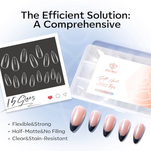Modelones Medium Almond Nail Tips 360pcs Pre-shaped Full Cover False Nails - color: A4-Medium Almond-Clear