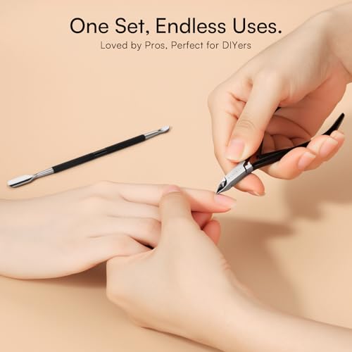 Makartt 7mm Black Sharp Cuticle Nipper and Pusher Set, Stainless Steel - color: Black