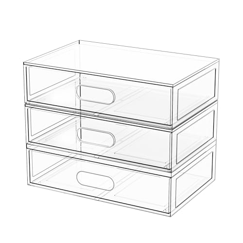 Clear Stackable Makeup Organizer with Drawer, 12''W Acrylic Storage Drawers - size: 3 Tier