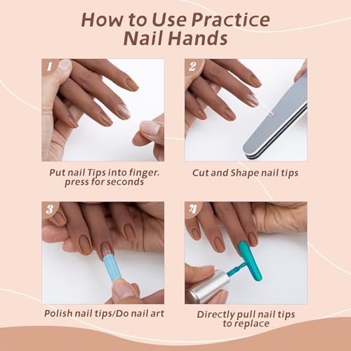 Realistic Silicone Practice Hand for Acrylic Nails, Flex Fingers - color: dark skin