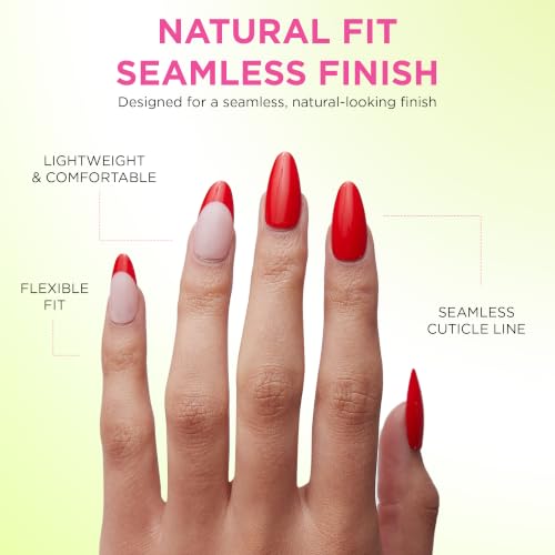 PaintLab First Class Red French Tip Press On Nails, Medium Almond 30pc Nail - color: First Class