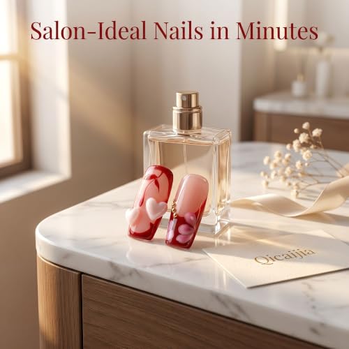 Medium Square Press on Nails Handmade Red Gradient False Nails - color: style5