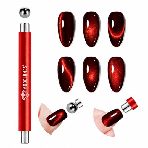 Modelones Cat Eye Magnet 5PCS 3-in-1 Dual-head Magnet Pen Heart Lightning Nail Stuff - color: A1-Red Cat Eye Magnet