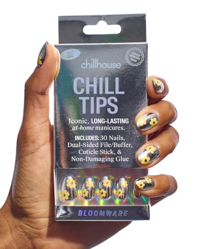 Chillhouse Chill Tips Press on Nails Kit - Bloomware (Oval) 30 Nail Shapes & Sizes - Up to 2 Weeks of Wear - Customizable, Reusable, Salon Quality - Non-Toxic Glue - Women Owned - Beauty & Self Care - color: Bloomware