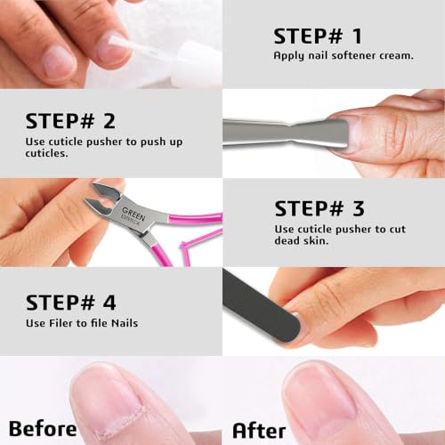 Professional Cuticle Trimmer & Nippers, Stainless Steel Nail Care Tool - color: Pink Nipper With Pusher - Pack 1