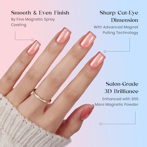 Beetles Cat Eye Nails Kit - 7 Colors Short Square Press On Nails, 224 Pcs - color: B - Bubble CatEye - S