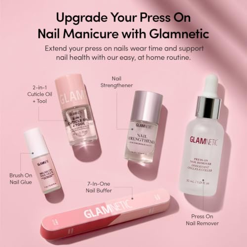 Glamnetic Press On Nails - Short Squoval, Cat-Eye Fake Nails 30 Pc Full Kit - color: Pixie Dusted - Light Pink Cat-Eye French Tip