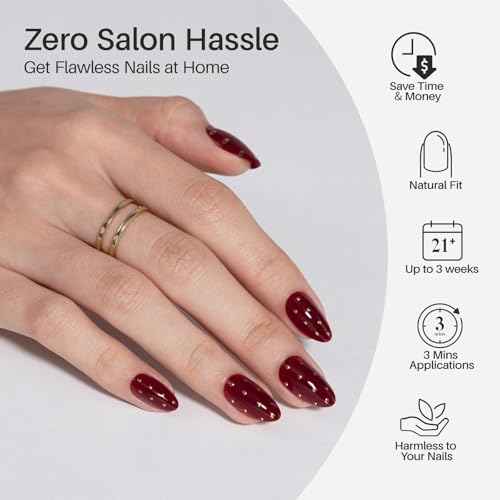 SHANGMENG Press on Nails, Almond Short Cherry Red Nails with 3D Polka Dots - color: Diva's Gala