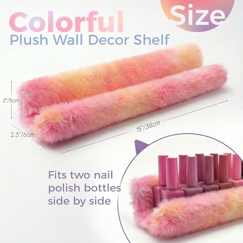Fuzzy Orange Nail Polish Rack Wall Mounted Makeup Organizer, Soft Plush Decorative Floating Shelf for Lipstick, Skincare, Collectibles, Playful Room Decor for Girls, Vanity Storage for Bedroom Salon - color: Orange