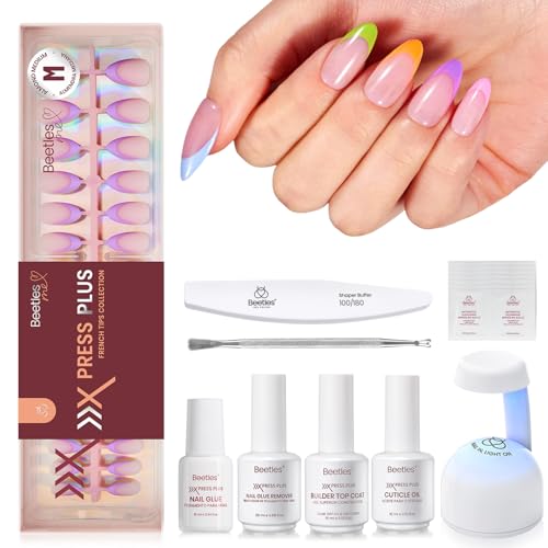 Beetles Press On Nails Kit - Medium Almond French Tip Nails Kit, 224 Pcs - color: A - Fruity French - Medium