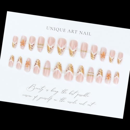 Long Stiletto Press On Nails, Nude Leopard Print French Tip Fake Nails - color: PJ-Pink-4