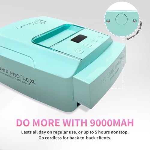 iGel Beauty Hybrid PRO 3.0 XL UV/LED Nail Lamp – Wireless Rechargeable 48W Nail Dryer, Extra Wide Full-Hand Curing, 9000mAh Battery, Smart Timer & Builder Gel Mode, Cordless Professional Lamp - color: Teal