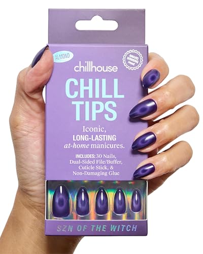Chillhouse Chill Tips Signatures Press On Nails Kit, Szn of the Witch - 30 Nail Shapes & Sizes, Dual-Sided Buffer & File, Cuticle Stick & Glue - Long-Lasting Nail Art Manicures - color: Szn of the Witch