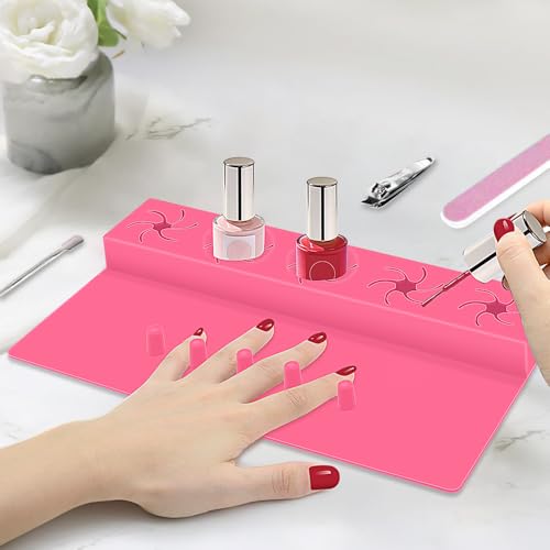 Nail Polish Holder, 2 in 1 Silicone Hand Rest Mat-Rose Red - color: Rose Red