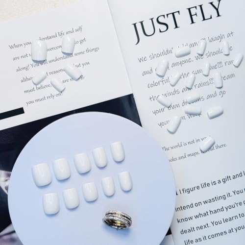 Press On Nails, Short Square White Natural Solid Color, 24PCS - color: 0085-White