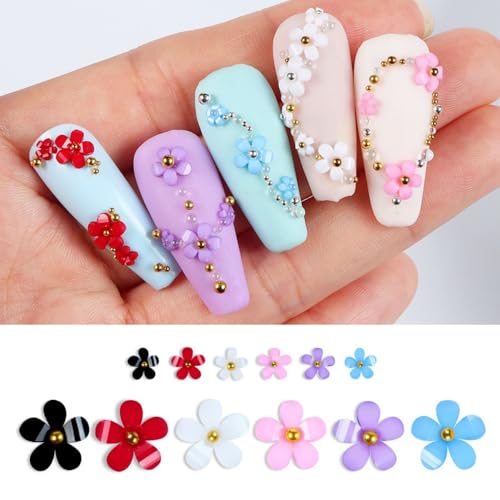 1 Box 6 Color Holographic Flower Nail Glitter Colorful Petal Nail Sequins 3D Red Purple Nail Flakes Sparkly Powder Flakes Shiny Nail Glitter Gold Beads Nail Sequins Glitter for Nails Art 6 Grids - color: Color 20
