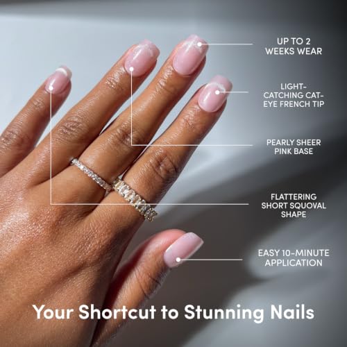 Glamnetic Press On Nails - Short Squoval, Cat-Eye Fake Nails 30 Pc Full Kit - color: Pixie Dusted - Light Pink Cat-Eye French Tip