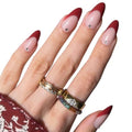 PaintLab 3D Gem Red French Tip Press On Nails, Medium Almond, 30pc Nail Kit - color: Pinot Noir