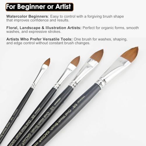 GACDR Cat Tongue Watercolor Brush Set, 4 PCS Oval Wash Brushes