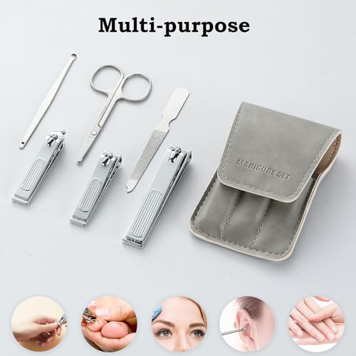 Nail Clipper Set Gifts for Men, 6 Pcs Case Fingernail Clipper Christmas Stocking Stuffers for Adults (Grey) - color: Grey