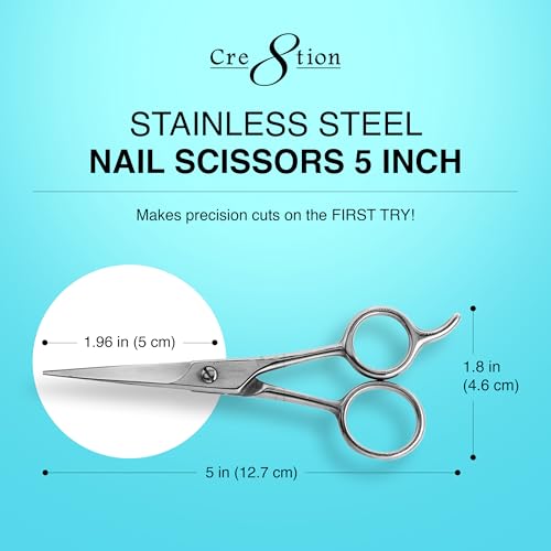 Cre8tion Stainless Steel Nail Scissors S03, Acetone-Proof Blades, 5" - size: 5 Inches