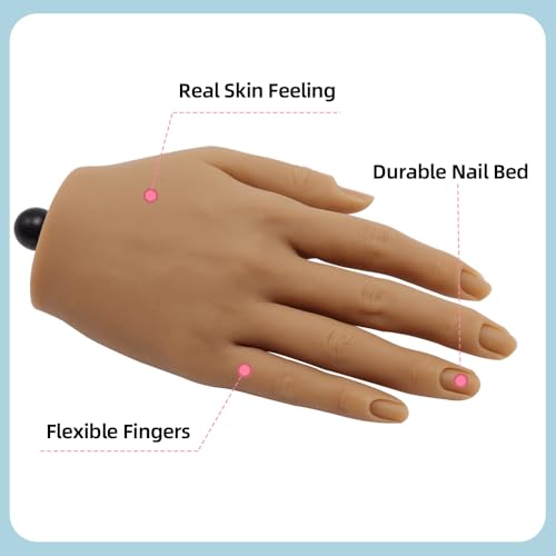 KnowU Silicone Mannequin Hand for Nails, Practice Hand for Acrylic Nails, Manicure Training Model, Nail Practice Hand for Beginners & Professionals, Flesh Tone - color: Flesh Tone, size: Clamp Stand