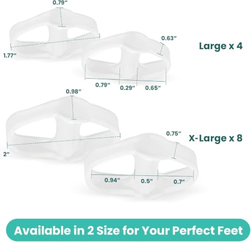 Welnove Pack of 12 Bunion Corrector, Toe Separators with 2 Loops, Big Toe Spacer Suitable for Bunion and Overlap Toe (Clear, Multi Size)