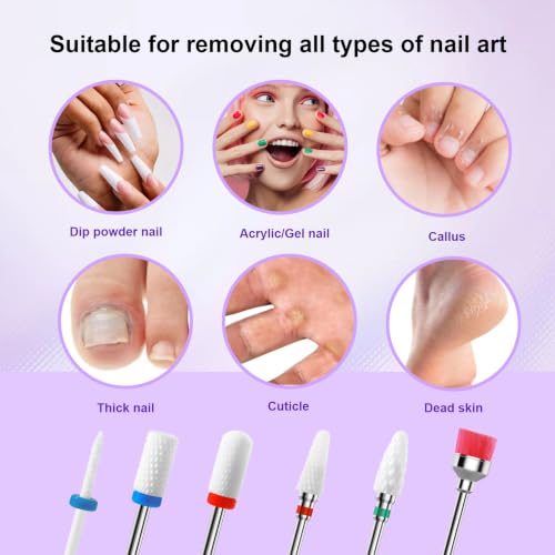3/32'' 6Pcs Nail Drill Bits Set Ceramic for Acrylic Gel & Cuticle Removal - color: 6Pcs Ceramic Bit Sets